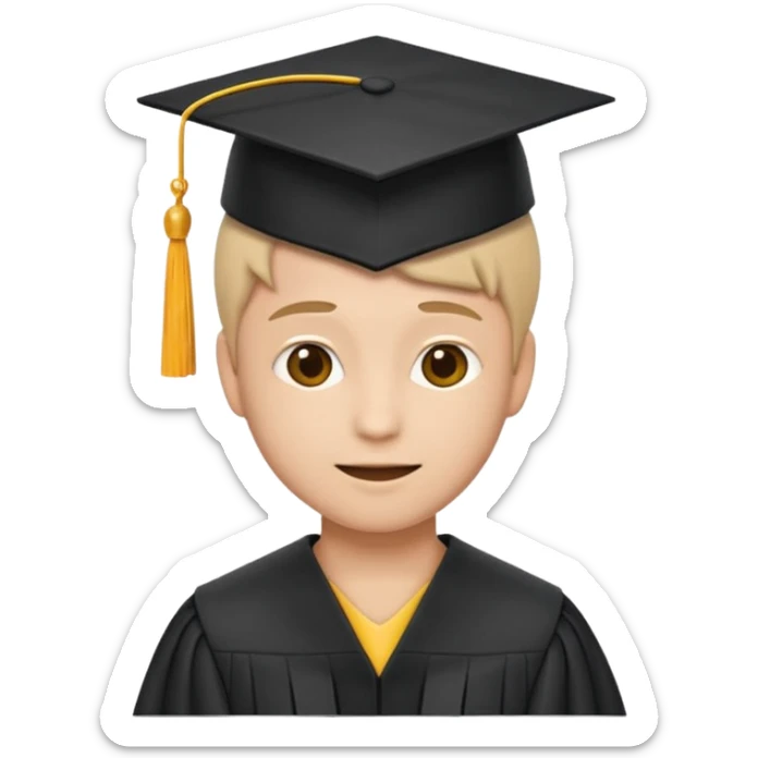 emoji for 'Novato', character with graduation cap or badge labeled 'New', symbolizing newcomer or someone starting fresh sticker