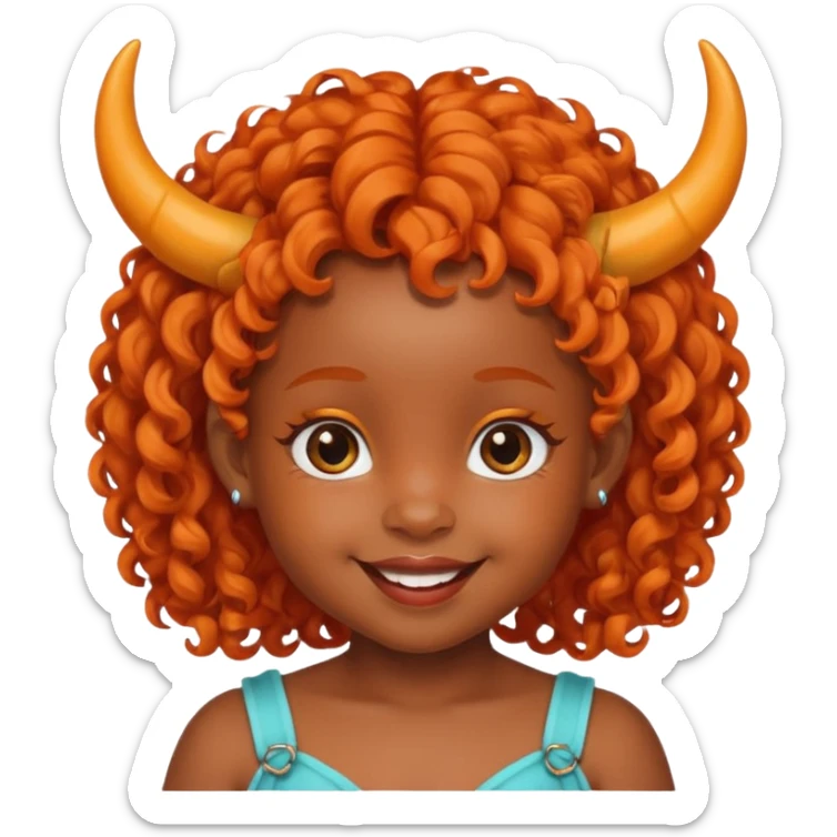 black baby girl with horns and orange hair sticker