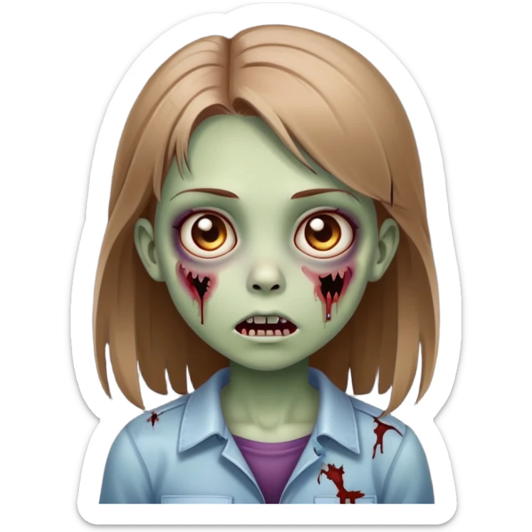 cute girl zombie with long light brown straight hair sticker