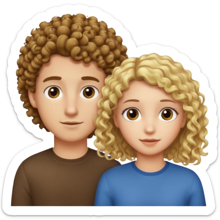 Băiat creț brunet și fata părul foarte drept și blond sticker