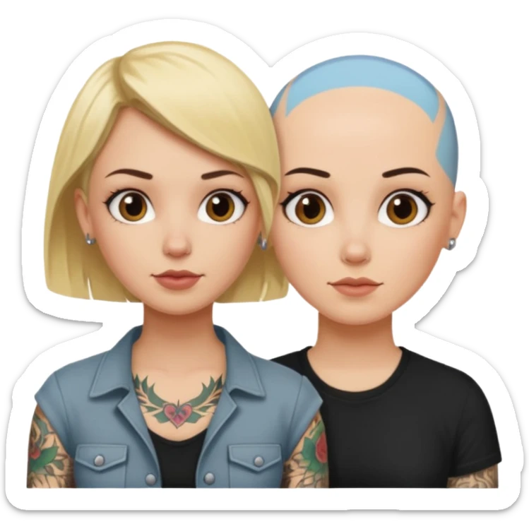 throuple blonde femaleand brunette female with bald tattooed male sticker