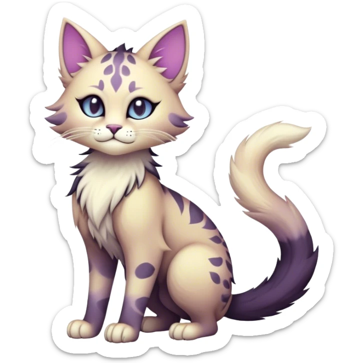 Kawaii dark edgy fantasy pastel ethereal feline-vernid-fursona animal creature with a tufted tail full body sticker