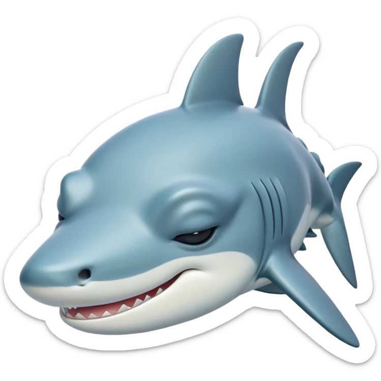 Meme-Worthy Cute Sleeping Hammerhead Shark Portrait Emoji, Head and body resting peacefully with a contented expression, showcasing its uniquely shaped hammerhead with closed, serene eyes and a relaxed, streamlined form, Simplified yet adorably endearing features, highly detailed, glowing with a soft, drowsy ocean light, high shine, relaxed and utterly lovable, stylized with an air of playful laziness, soft glowing outline, capturing the essence of a sleeping hammerhead that feels destined to become the next viral icon of adorable slumber! sticker