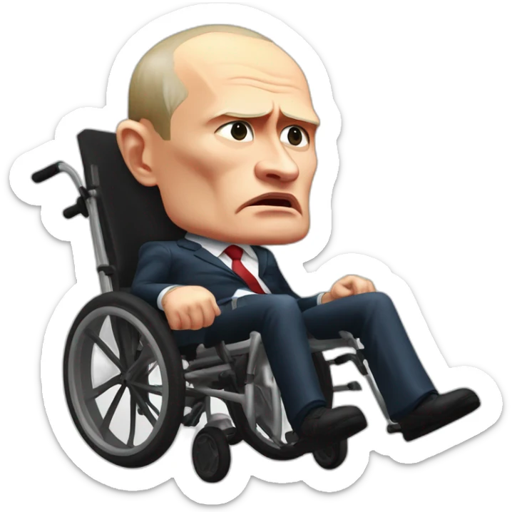 angry vladimir putin on tasty meat cube in small wheelchair sticker