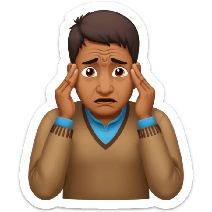 A caricature-style sticker of an Indian man facepalming with frustration but still looking humorous. Add text: ‘Seriously??’ sticker