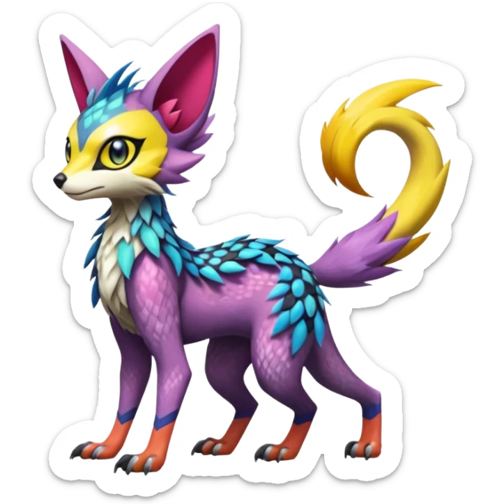 Colorful Meloetta-Lykoi-Sergal-Renamon-Pokémon-Digimon-Fakémon-fusion-hybrid-creature sticker
