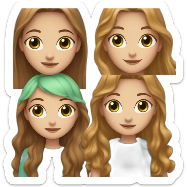 Two friends 1 girl with wavy light brown long hair, blue eyes and freckles and 1 girl with long straight brown hair, green eyes sticker