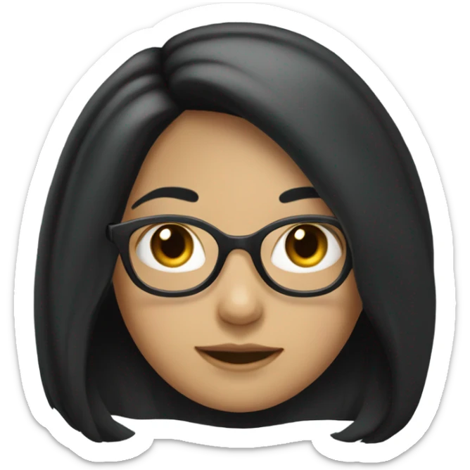 A girl with long black hair and eye glasses and round face  sticker