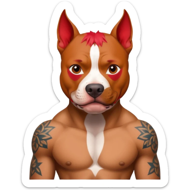 very tattoed pitbull dog with red spky hair sticker