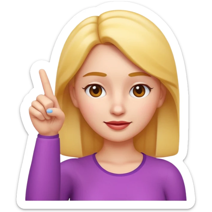Apple-style 3D emoji of a cartoon woman pointing to her forehead with one finger, friendly expression, clean and colorful design, no background. sticker