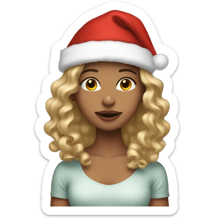 girl with dirty blonde wavy hair wearing a christmas hat sticker