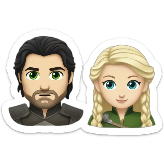 black-haired blue-eyed woman and blond-haired green-eyed man (jaime lannister) from game of thrones sticker