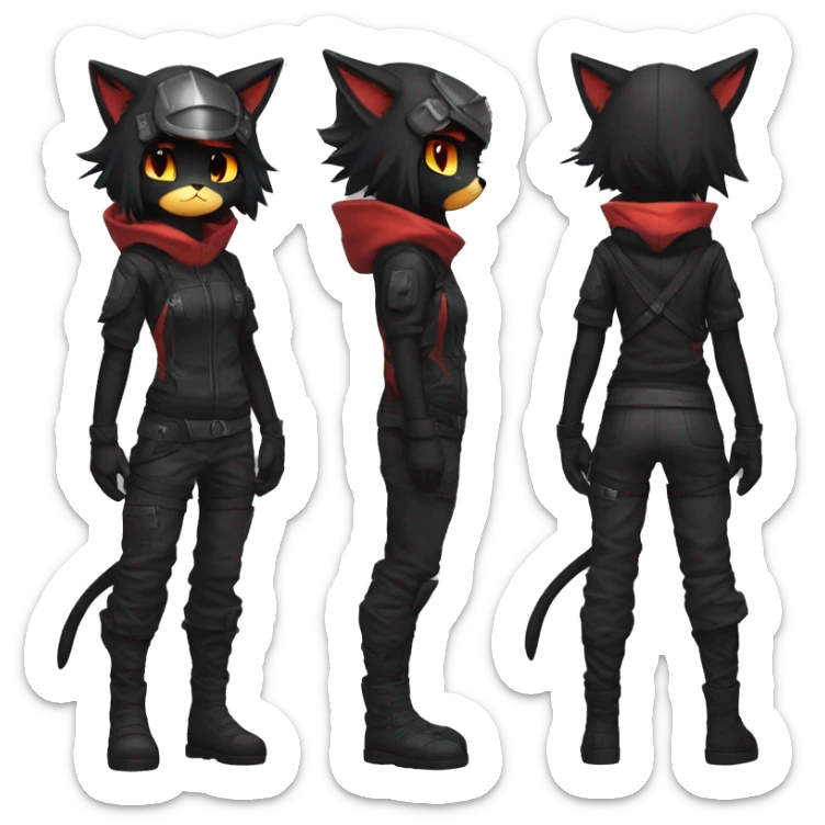 Edgy Shy Anthro Ninja boyish cool pretty dark black Litten-Pokémon-cat-fursona-animal techwear sticker