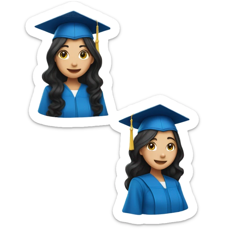 asian girl wearing blue graduation cap with long curly black hair sticker