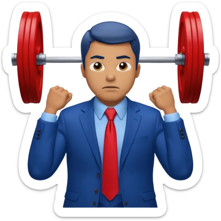 business man in a blue suit and red tie carry heavy weight on his shoulders sticker