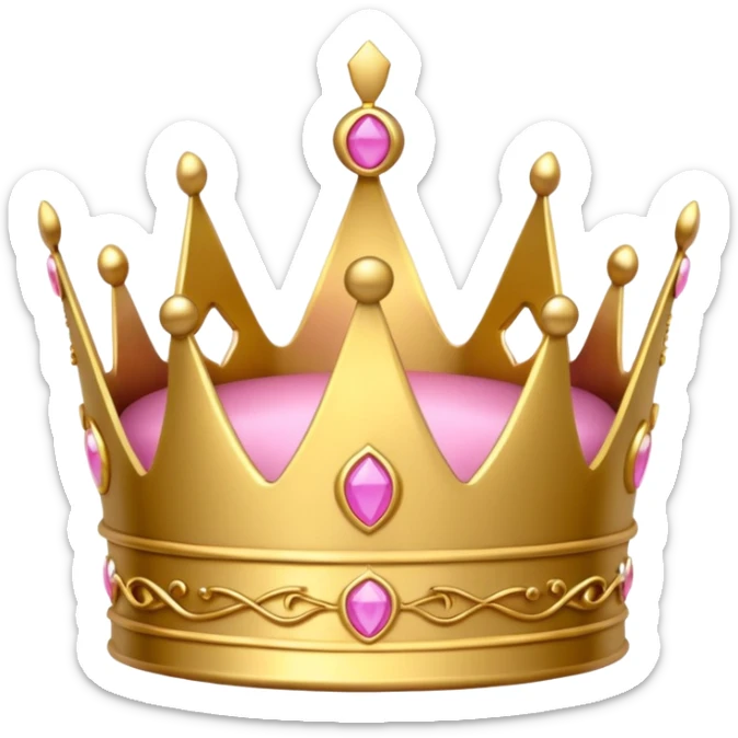 A golden crown with pink accents and elegant details, featuring a prominent empty space or cutout in the center. sticker