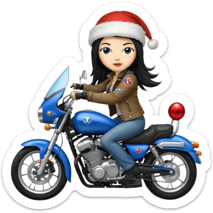 biker girl black long hair moto christmas yamaha blue sticker