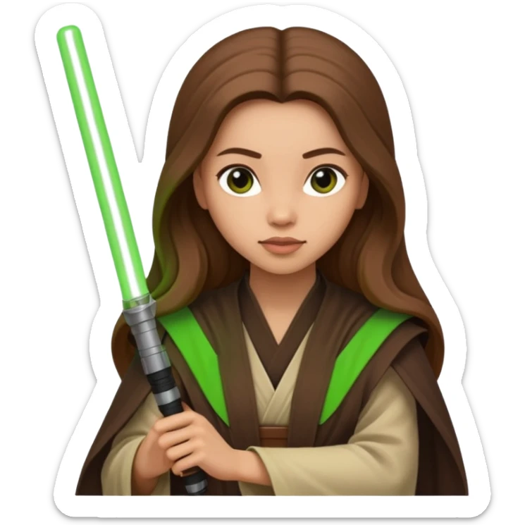 Ios 18, starwars green lightsaber jedi woman long brow hair  sticker