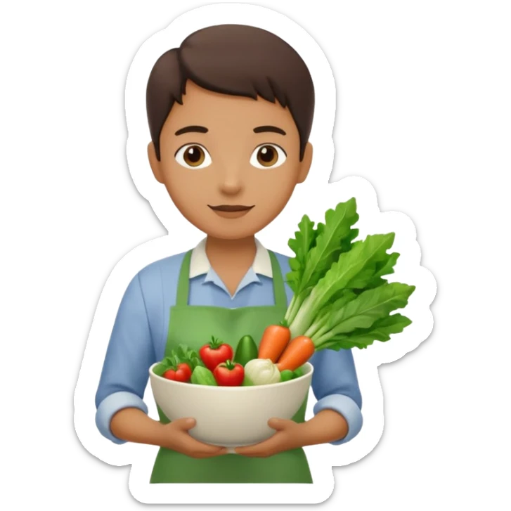 Healthy home cooking humanless avatar in clean style vibrant illustration. Fresh vegetables bowl, green tones, simple shapes, flat design, friendly and light. sticker