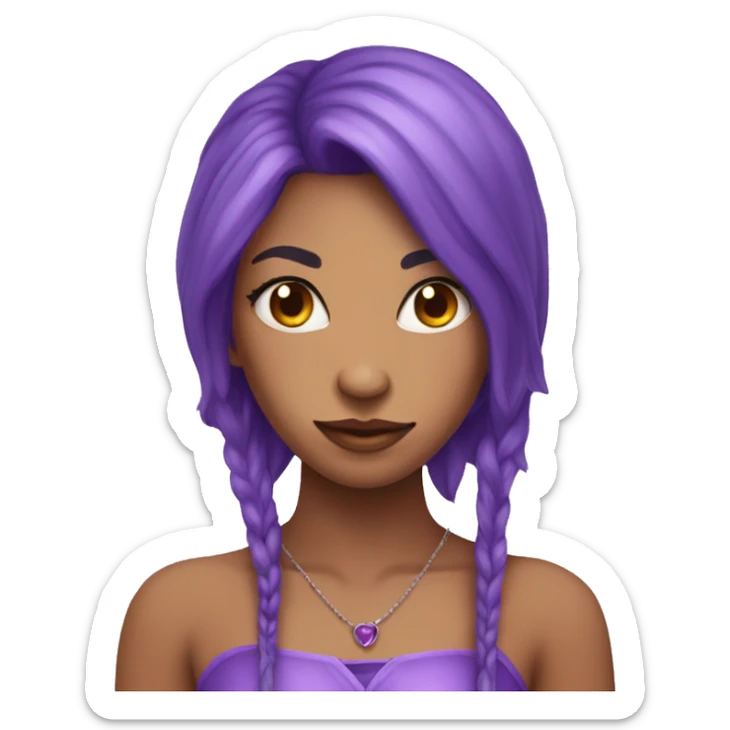 beautiful female with purple long hair hanging down with one demon horn peach skin sticker
