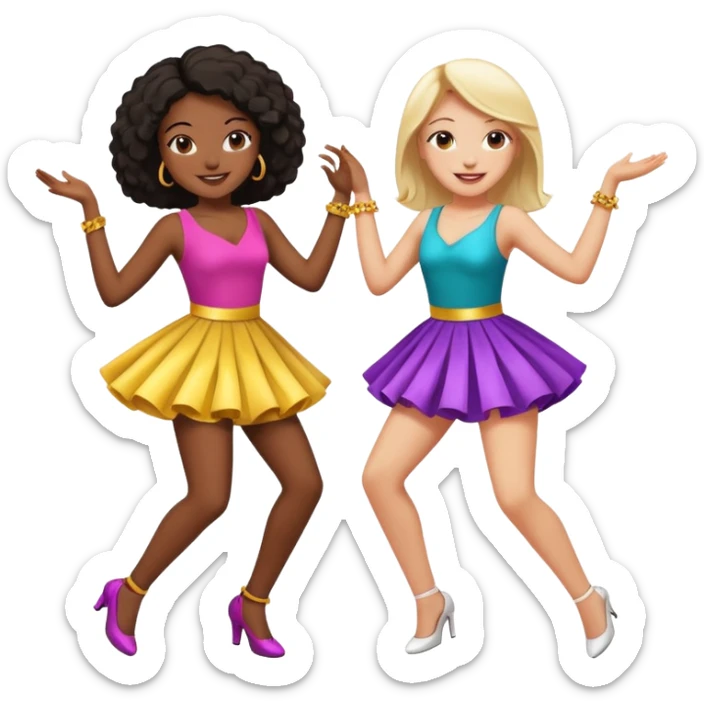 Best friends dancing at a party: one black girl one white girl sticker