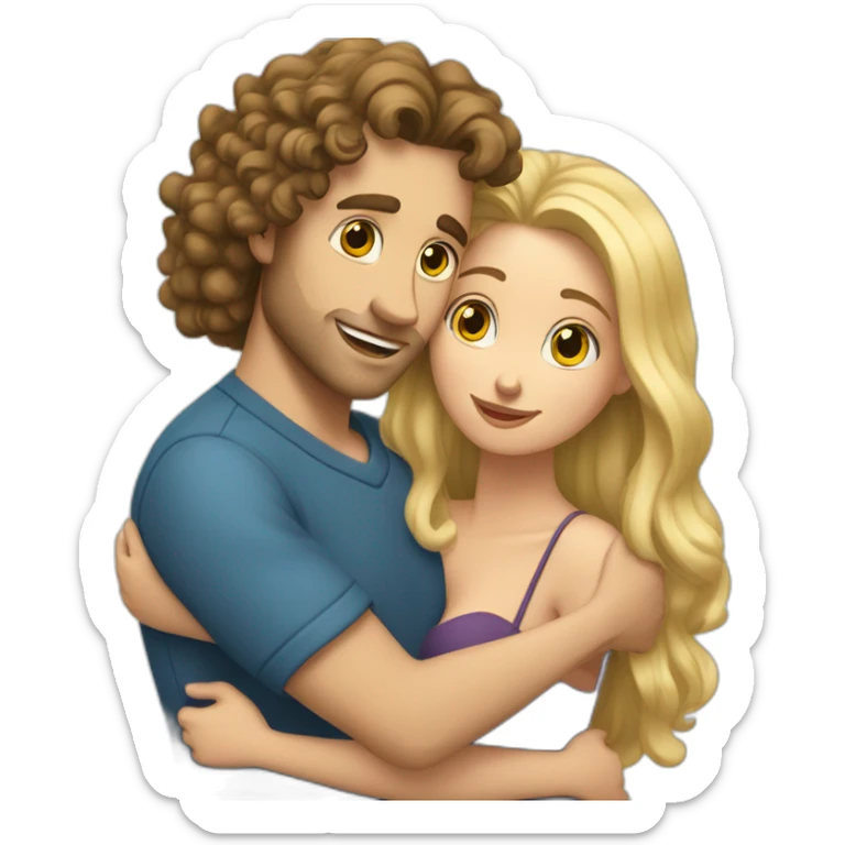 White Man with long dark curly hair hugging a blonde curvy woman sticker
