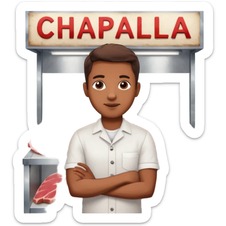 Un stand de carnicería chapala y Billy adelante de el puesto sticker