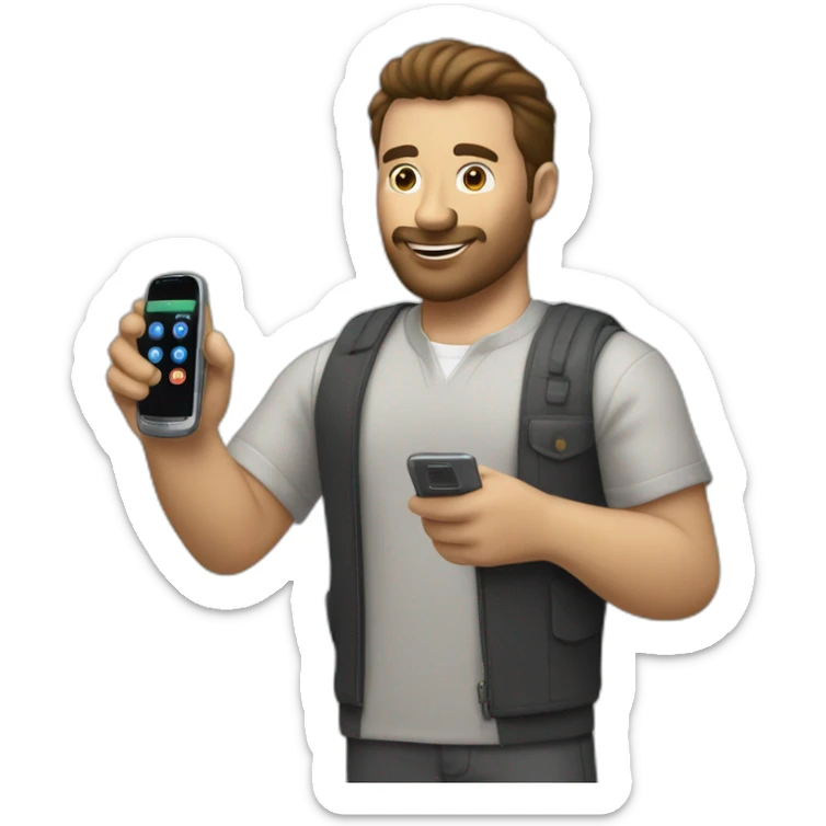 Hombre bien vestido con telefono motorola con numeros en la mano sticker