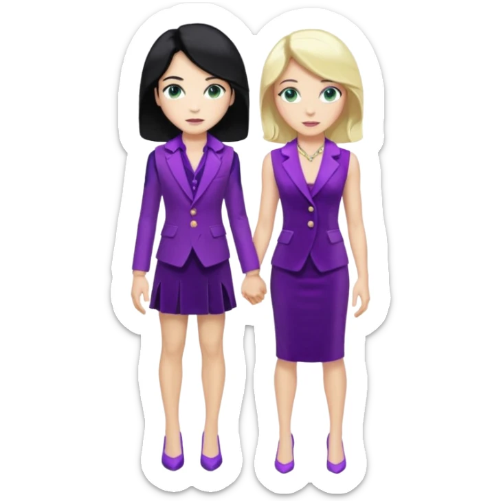 prince, standing upright, black Hair, blue eyes, garment,  woman, bending knee, sleveless white dress, blonde hair, green eyes, sticker