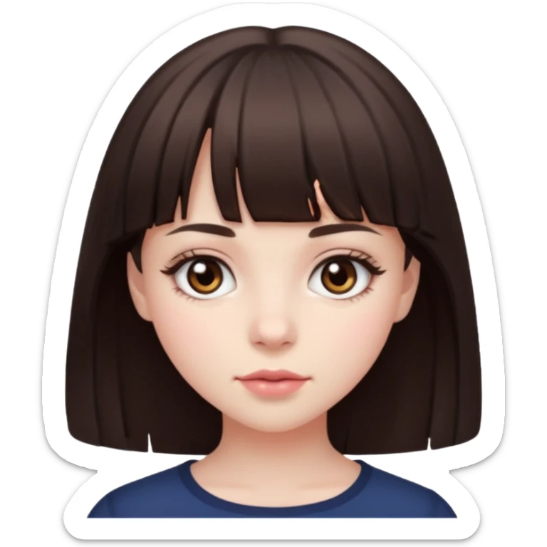 brunette girl with dark brown eyes, pale rosy skin and bangs sticker