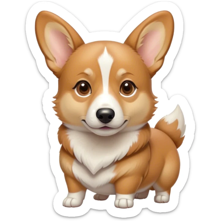 Cinematic Noble Fawn Corgi Portrait Emoji, Poised and regal, with a sturdy, compact build, a smooth fawn coat accented by crisp white markings, and low-set, perky ears, deep-set soulful brown eyes, Simplified yet sharp and sophisticated features, highly detailed, glowing with a soft, dignified glow, high shine, intelligent and loyal, stylized with an air of determination, focused and attentive, soft glowing outline, capturing the essence of a watchful and confident herder, so majestic it feels as though it could trot out of the screen with effortless authority! sticker