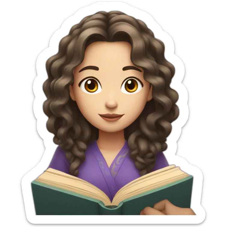 character girl with long, wavy hair and a book of Chinese  sticker