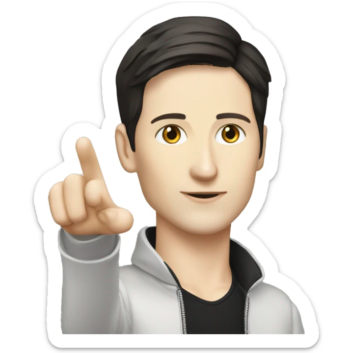 Pavel Durov stands and holds his hand extended to the side, as if he has something in his palm sticker