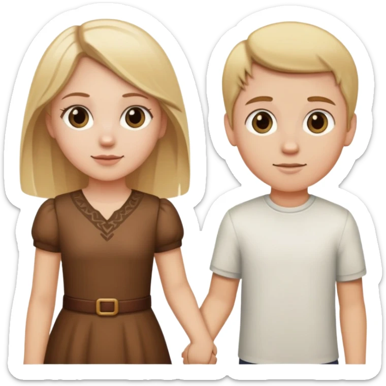 White girl with blonde hair and white boy with brown hair holding hands sticker