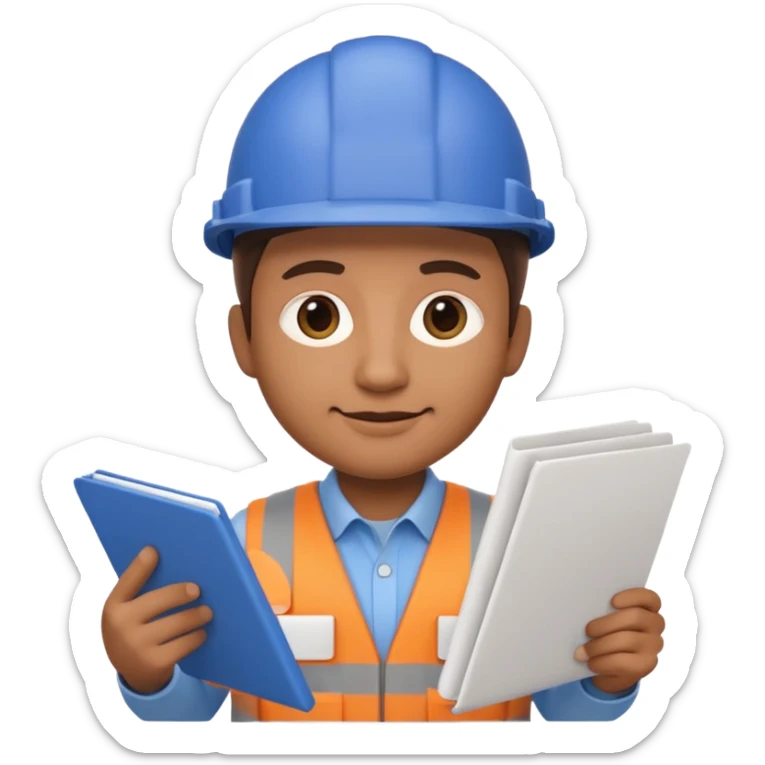 Apple Memoji-style 3D emoji of an architect holding blueprints, clean gradients, rounded shapes, no background. sticker