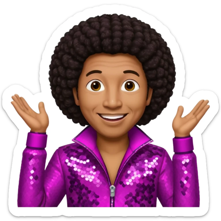 Smokey Robinson with long dark brown afro hair, magenta sequin outfit  sticker