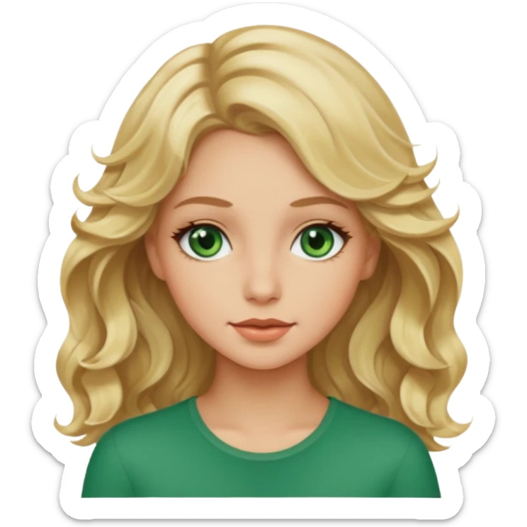 Pretty girl with wavy blonde hair, beige skin, and green eyes. sticker