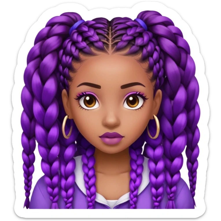 baddie with edges big lips long lashes cute box braid purple fade at the end of the braids sticker
