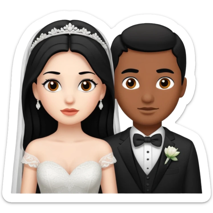 White skin Bride with black hair black eyes and brown skin groom with black hair black eyes sticker