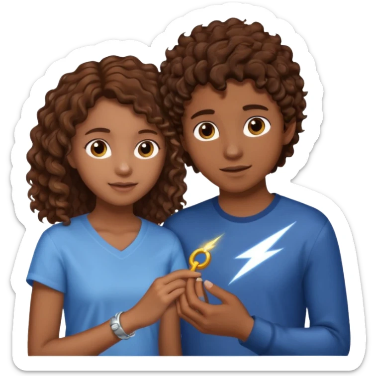 a 15 year old girl with brown curly hair but she has lightnings in it with a brown haired boy who gave her a promise ring sticker