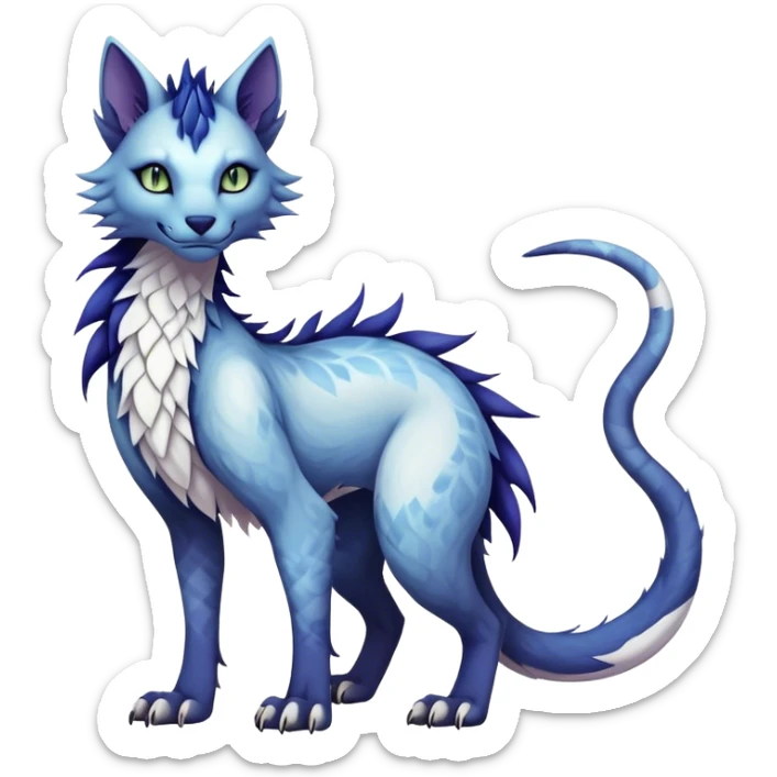 Kawaii dark edgy fantasy ethereal feline-vernid-sergal-fursona animal creature with a tufted tail full body with intricate markings  sticker