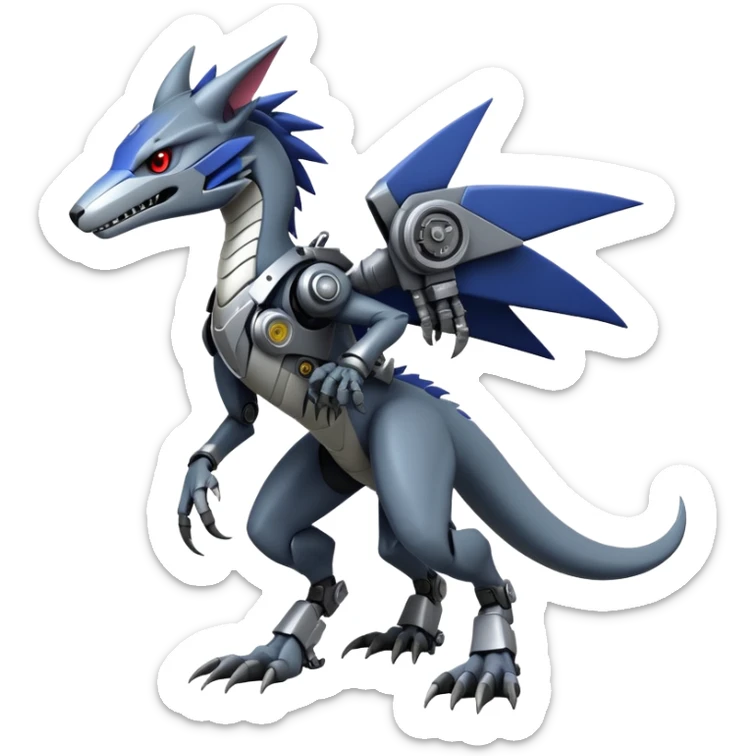 Full body Edgy Anthro Futuristic Mechanical Sergal-raptor-vernid sticker
