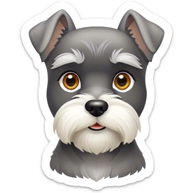 Cinematic Noble Miniature Schnauzer Portrait Emoji, Standing with a proud and stately demeanor, showcasing a sharply defined, salt-and-pepper fur with distinguished eyebrows and a confident, alert expression, simplified yet exquisitely detailed, glowing with a refined, dignified radiance, high shine, exuding intelligence and classic noble charm, soft glowing outline, capturing the essence of a noble Miniature Schnauzer that commands attention with effortless style! sticker