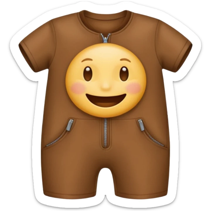 create an emoji that wears a short sleeve short jumpsuit in color brown with seamless zipper sticker