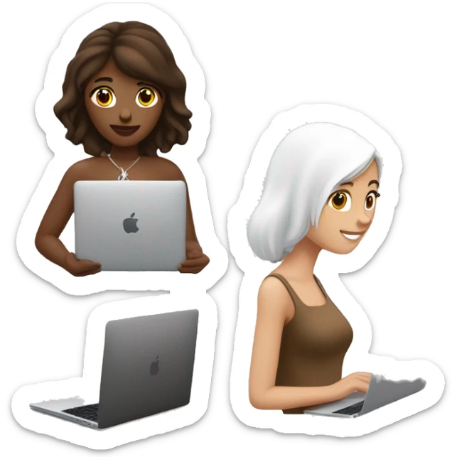 jeune femme blanche, brune et carré, qui travaille sur son macbook sticker