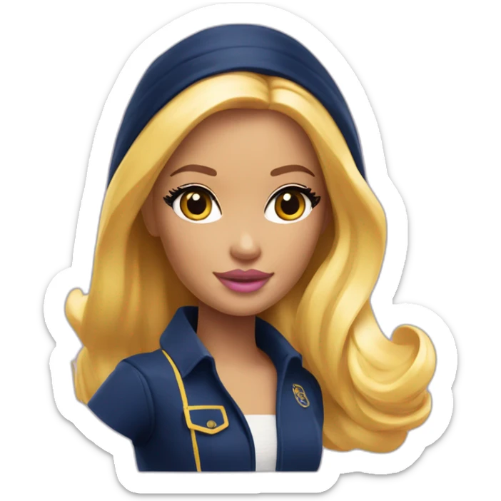barbie girl with skin in navy blue color like avatar and rose-yellow hairs sticker