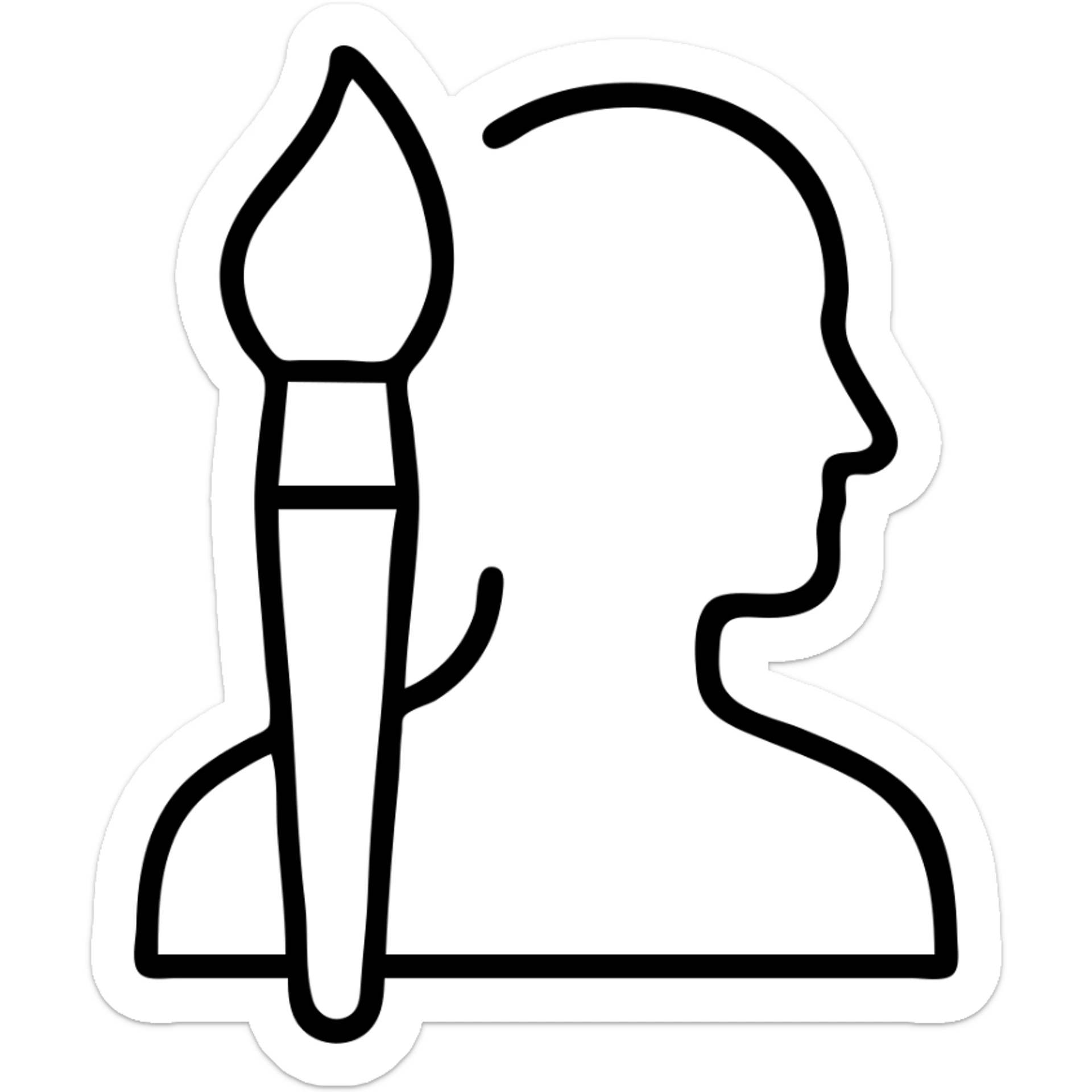 A paintbrush morphing into a metal human silhouette, symbol of artistic identity sticker