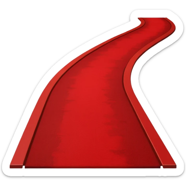 Minimalist emoji-style sticker of a blood-red carpet shaped like a thick trail or drop, flat vector design, no shadows. sticker