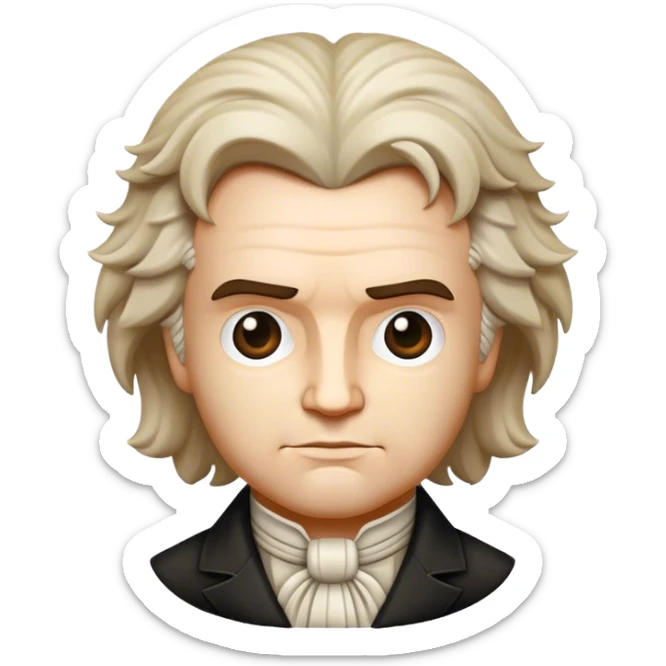 Cinematic Realistic Beethoven Pop Culture Emoji, featuring an evocative portrayal of the legendary composer rendered with delicate textures and emotive lighting. sticker