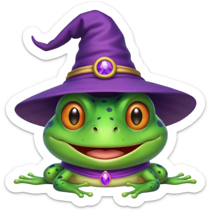 frog wear purple wicth hat sticker